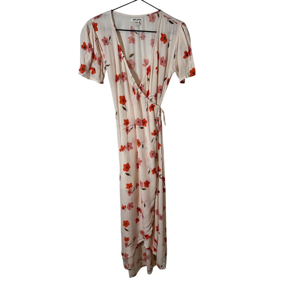 Billabong Floral Fields Midi Wrap Dress Cream‎ Red Pink Floral XS Spring Summer - Picture 4 of 10